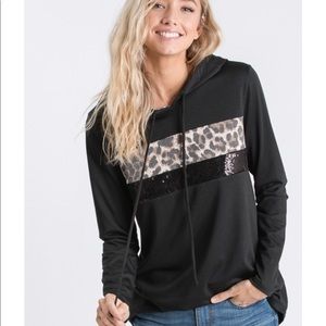 Hoodie with Leopard & Sequin Color Block (UNWORN)
